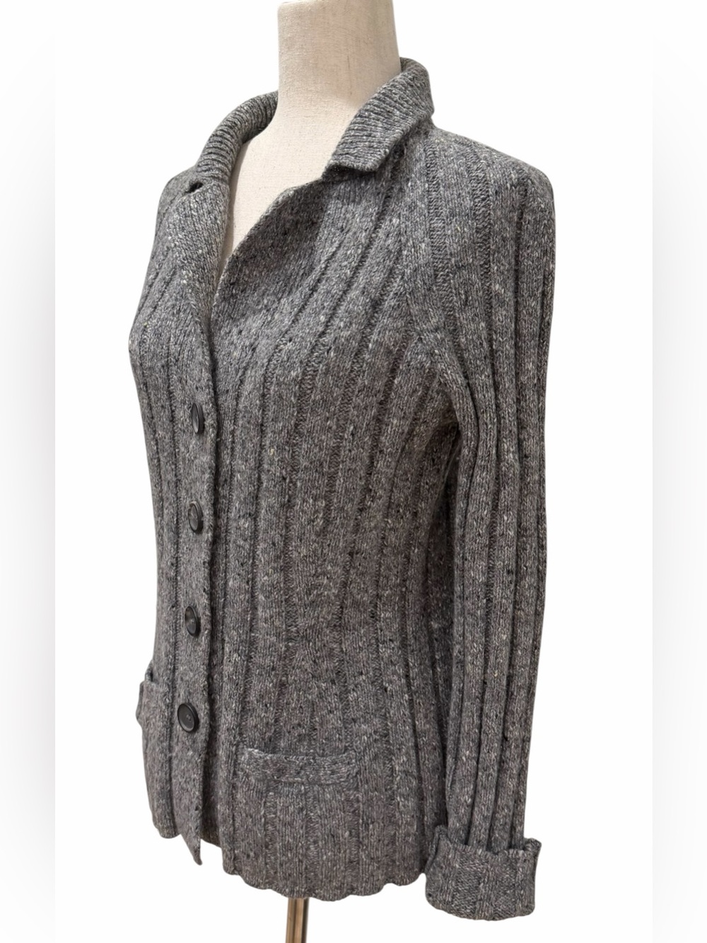 Lamberto Losani Italy Wool Cashmere Cable Knit Cardigan Jacket Gray M - Picture 3 of 6